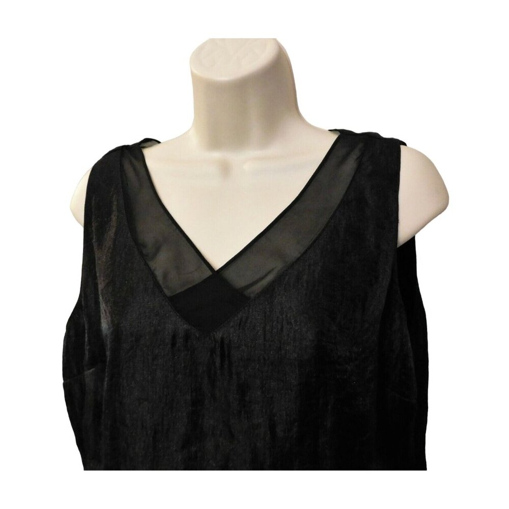 Coldwater Creek Tank M 10 12 Black Shimmer Sleeveless Lined Side Zip Viscose